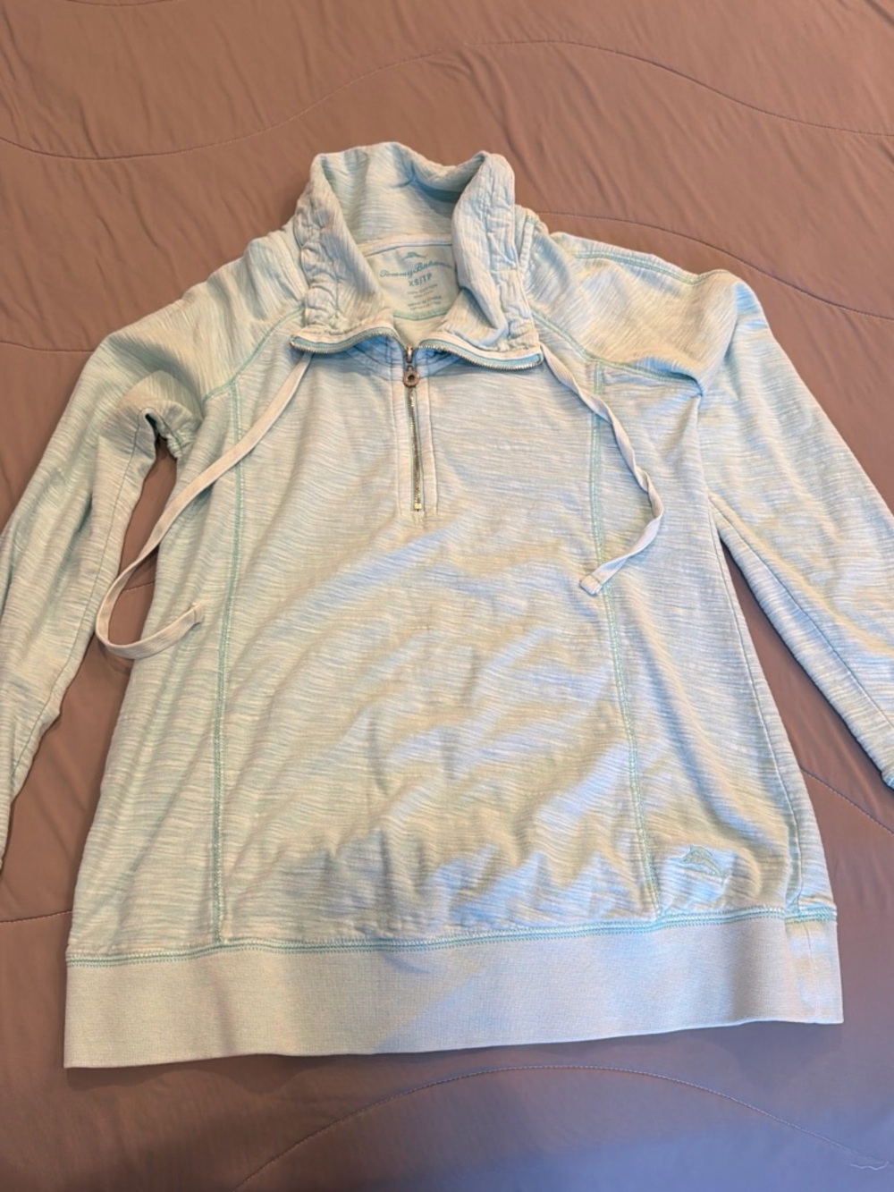 Tommy Bahama Pale Blue Cowl Quarter-Zip Pullover